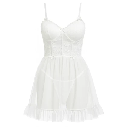 لباس خواب فنردار سفید برند گلوریا کد 1206