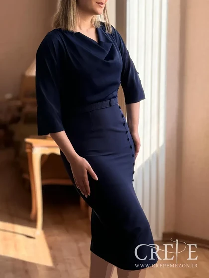 پیراهن یقه شل کمردار ده دکمه