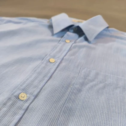 🧡 SIZE XL-L پیراهن نخی مردانه آستین کوتاه اورجینال برند PROTOCOL به سفارش کانادا مدل راه راه ریز