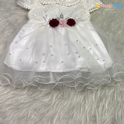 ست لباس عروس نوزادی و بادی سفید