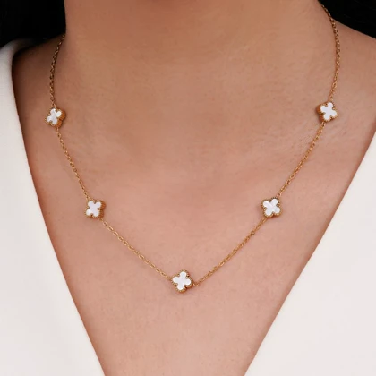 گردنبند ونکلیف سفید استیل طلایی 9میل