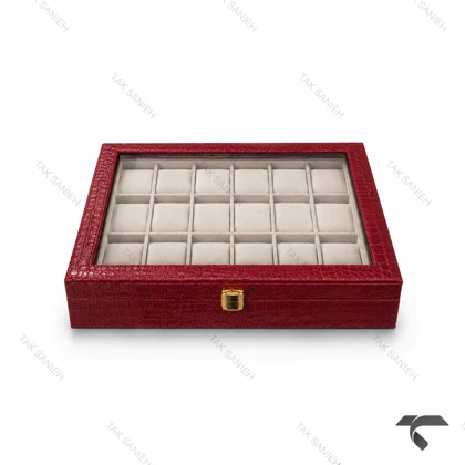 جعبه 18 تایی ساعت مچی چرمی قرمز Watches-Box-18-11421-U