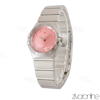 ساعت امگا کانسلیشن زنانه نقره ای ایندکس نگین‌دار صفحه صورتی 105412