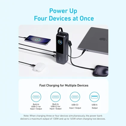 پاور بانک 25000 انکر Anker مدل A1695 توان 100 وات با کابل USB-C