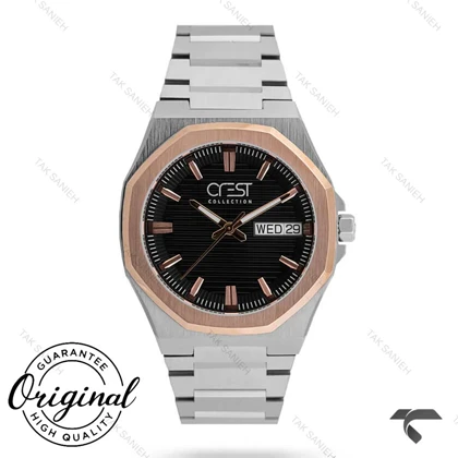 ساعت کرست مردانه 6286-4 دو رنگ رزگلد صفحه مشکی Crest-10912-G