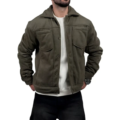 پیراهن مردانه کتی مخمل سبز مدل دو جیب