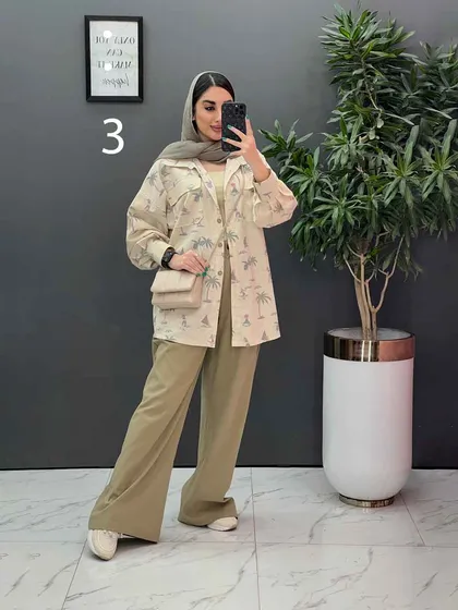 مانتو لینن طرح دار دو جیب پاکتی