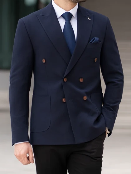 کت دبل برست سرمه ای کد c211