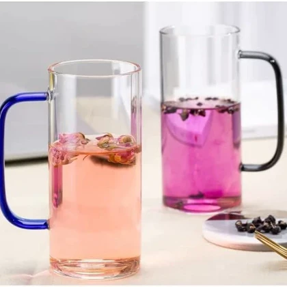 لیوان پیرکس استوانه دسته رنگی دست چهارتایی