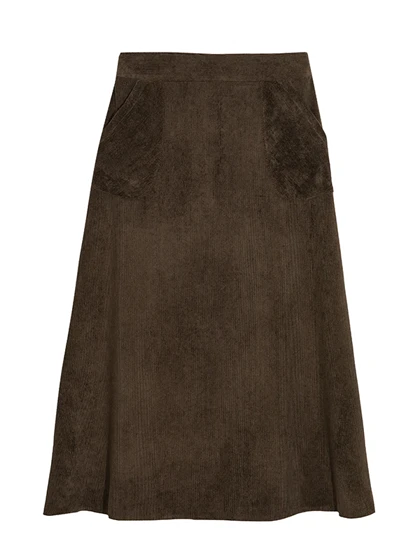 دامن زنانه مخمل کله قندی میدی جیب‌دار 20108