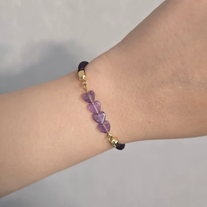 دستبند و گردنبند سنگ آمیتیست قلبی و تراش کریستالی