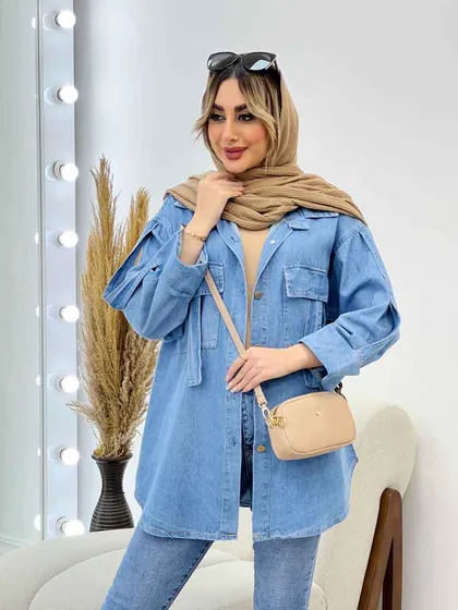 مانتو جین دو جیب آستین پاکتی