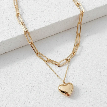 گردنبند ژوپینگ دو ردیفه طرح کارتیه و آویز قلب