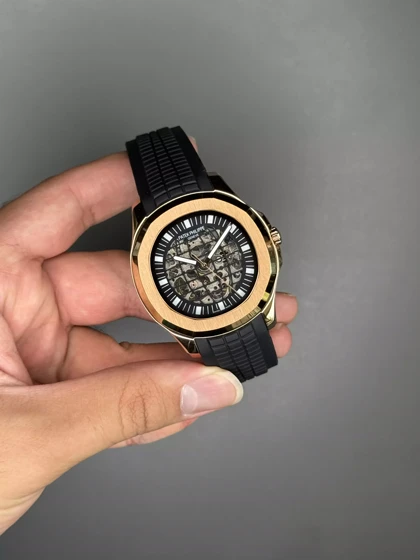 ساعت مچی پتک فیلیپ آکوانا قاب رزگلد اتوماتیک بند مشکی Patek Philippe Aquanaut
