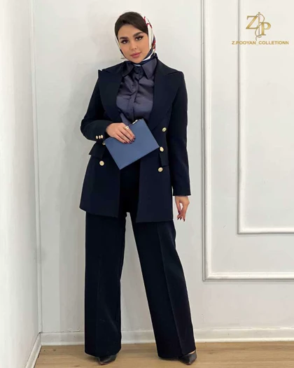کت و شلوار زنانه کلاسیک مشکی و سرمه ای ZP