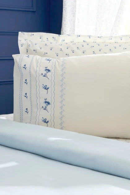 سرویس روتختی پیکه دو نفره Karaca Home مدل Blossy پنبه - آبی