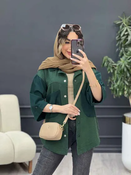 مانتو ترکیبی دو جیب برش‌دار
