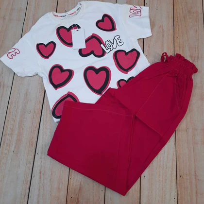 کراپ شلواربگ طرح قلب دخترانه لینن