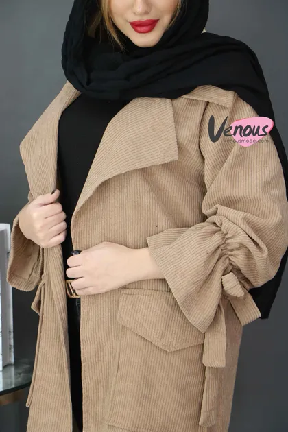 مانتو کتی آستین بنددار مخمل