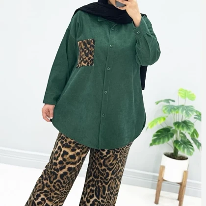 ست تونیک و شلوار زنانه مخمل کبریتی پلنگی