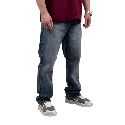 شلوار جین بگ مردانه آبی حاله دار کد 9