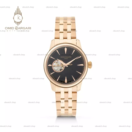 ساعت مچی پتک فیلیپ اوپن هارت بند رزگلد صفحه مشکی Patek Philippe Tourbillon
