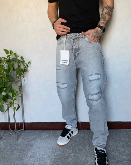 مام فیت DENIM طوسی زاپ‌دار