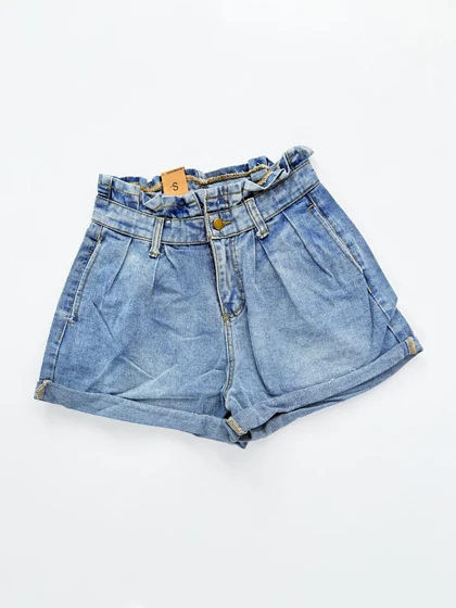 شورتک کوتاه زنانه جین پاچه پاکتی کمر چین