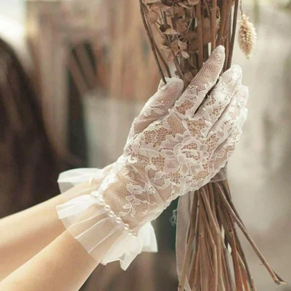 دستکش کوتاه زنانه دانتل عروس مرواریدی پیرل (Pearl) شین