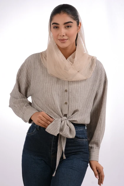 شومیز گره‌ای لینن ملانژ عسل