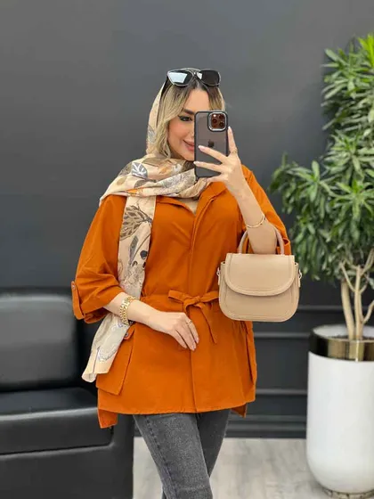 مانتو لینن دکمه مخفی دو جیب