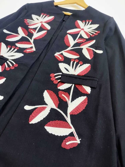 کت لینن بخارا دوزی طرح گل یقه گرد کد1720