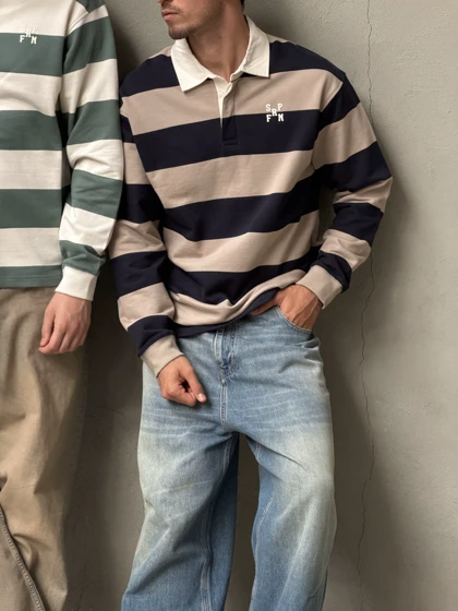 پولو شرت اورجینال اسپرینگ فیلد راه راه کرم سبز/Original Springfield polo shirt