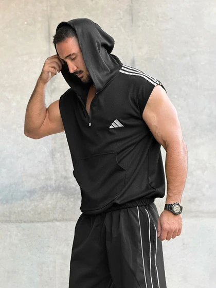 هودی کلاهدار ورزشی نیم زیپ ADIDAS مشکی