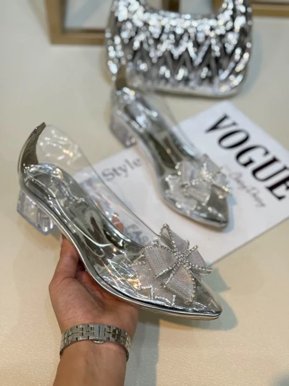 1313 کفش زنانه پاشنه 3 سانت تلقی رو پاپیون نگین