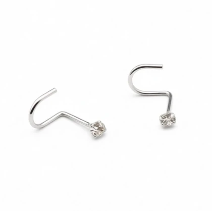 پیرسینگ بینی نقره تک نگین ته کج 1 میلی‌متری