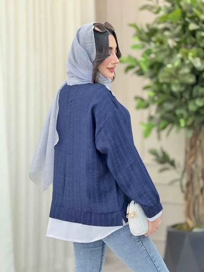 شومیز یقه تک دکمه ترکیبی