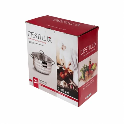 تابه استیل درب‌دار دستی لوکس (Destylux) سایز 24