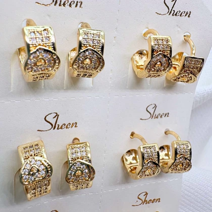 گوشواره برند شین مدل «ملکه قلب‌ها» | آبکاری طلای 24 عیار و درخشش الماس‌گونه