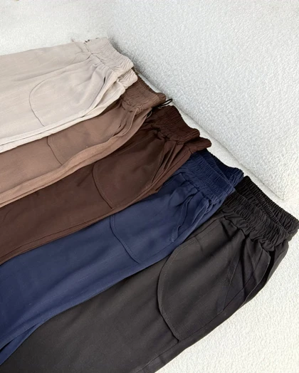 شلوار فول بگ بندی لینن اسلپ