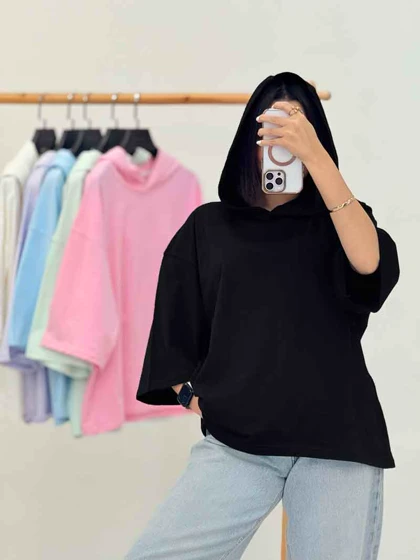 تیشرت باکسی کلاه دار