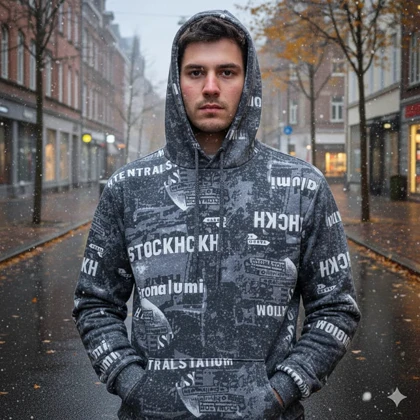 هودی طرحدار مردانه مشکی مدل stock