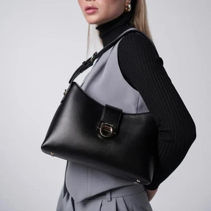 کیف دستی زنانه چرم مصنوعی قفل دار دسته کوتاه دیوید جونز DAVIDJONES