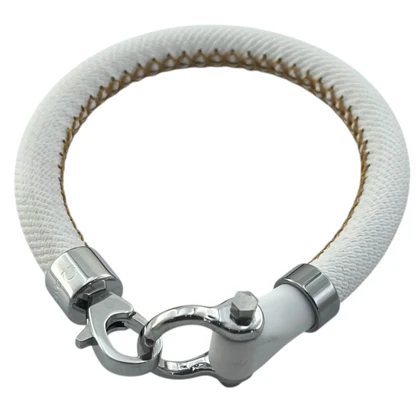 دستبند مردانه مدل امگا رابر با بند سفید و قفل استیل قایقرانی