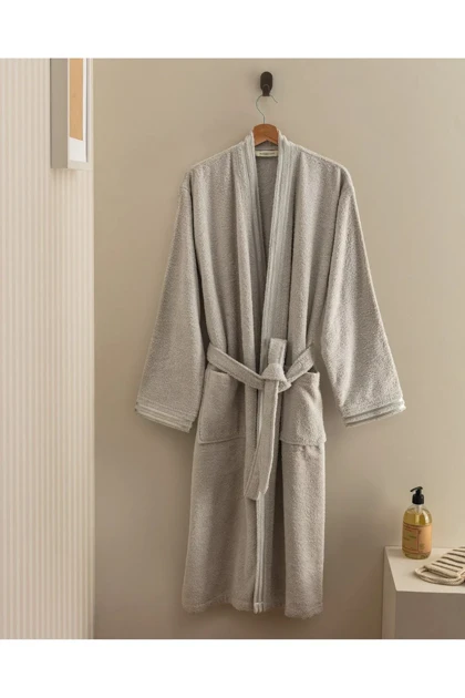 حوله‌تن‌پوش یک نفره Madame Coco مدل Maynor Kimono پنبه - طوسی روشن