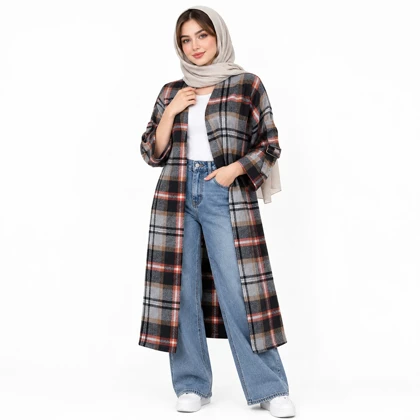 مانتو اسپرت چهارخونه پشمی پاییزه