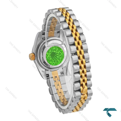رولکس زنانه دورنگ طلایی صفحه سبز ایندکس نگین اسمال Rolex-7980-L