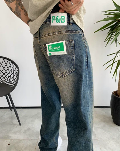 شلوار بگ کثیفشور ساده PULL & BEAR