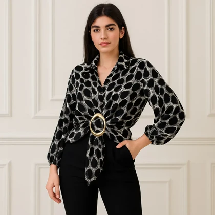 شومیز عیدانه گورخری مدل یقه شکاری