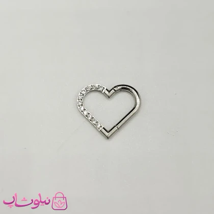 پیرسینگ دیث گوش استیل نقره ای رنگ مدل قلب نگین سفید کد 3391